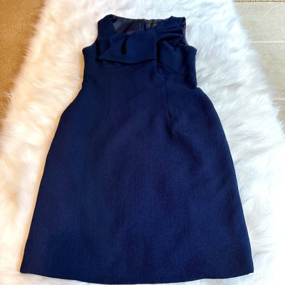 Cenia New York Dress Bow Sleeveless Sheath Crepe Navy Marilyn Date Career Size 6 - Picture 1 of 12